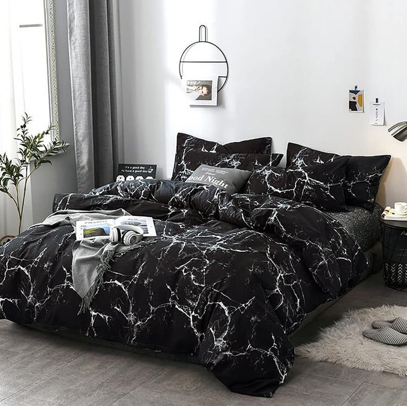 karever Black Marble Comforter Set Full/Queen White Texture Bedding Reversible Teen Boy Men Full Size Soft Lightweight Quilt Set, 3 PCs( 1 Comforter, 2 Pillowcases) - Image 5